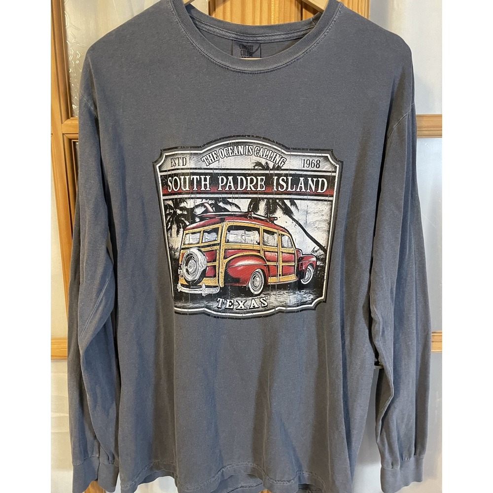 Y2K Graphic Cotton T Shirt Mens M Woody Station Wagon South Padre Island Beach